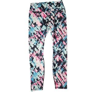 Guru Active Womens Leggings Pink Blue Abstract Floral Geometric Pocket Large
